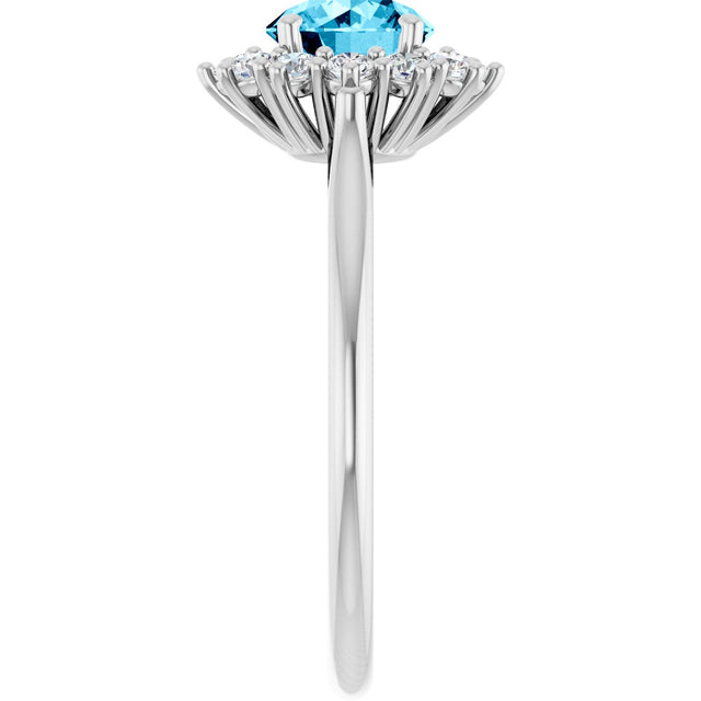 10K Gold Round Natural Aquamarine & Lab-Grown Diamond Halo-Style Ring - White Gold - view 4