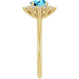 10K Gold Round Natural Aquamarine & Lab-Grown Diamond Halo-Style Ring - Yellow Gold - view 4