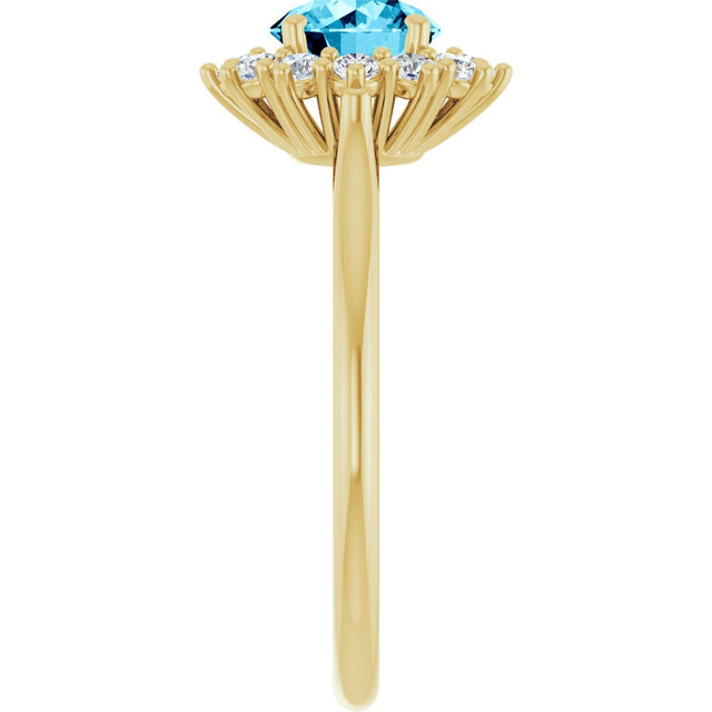 10K Gold Round Natural Aquamarine & Lab-Grown Diamond Halo-Style Ring - Yellow Gold - view 4