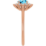 14K Gold Round Natural Aquamarine & Lab-Grown Diamond Halo-Style Ring - Rose Gold - view 4