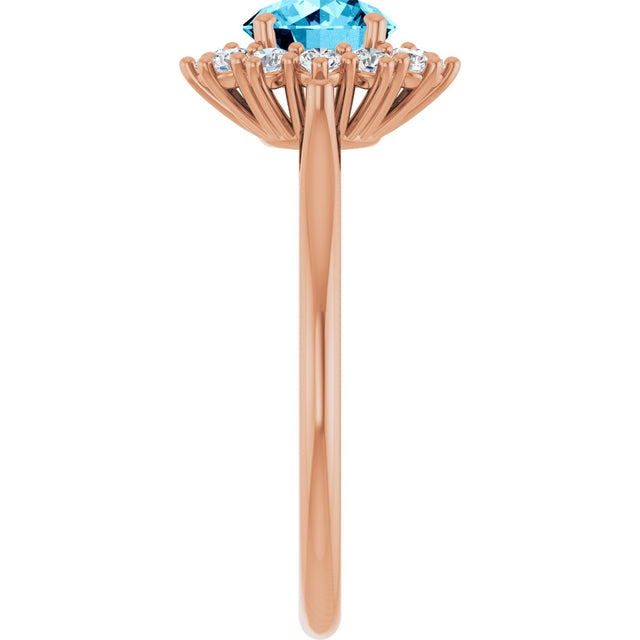 14K Gold Round Natural Aquamarine & Lab-Grown Diamond Halo-Style Ring - Rose Gold - view 4