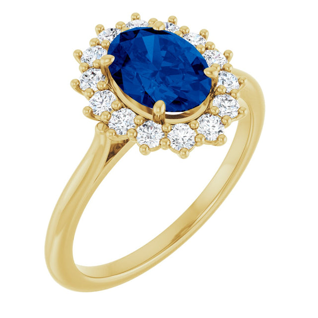 10K Gold Emerald Lab-Grown Blue Sapphire & Lab-Grown Diamond Halo-Style Ring - Yellow Gold