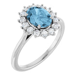 10K Gold Emerald Natural Sky Blue Topaz & Lab-Grown Diamond Halo-Style Ring - White Gold
