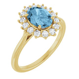 10K Gold Emerald Natural Sky Blue Topaz & Lab-Grown Diamond Halo-Style Ring - Yellow Gold