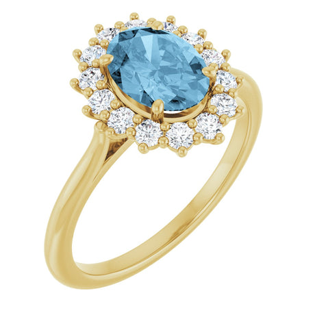 10K Gold Emerald Natural Sky Blue Topaz & Lab-Grown Diamond Halo-Style Ring - Yellow Gold