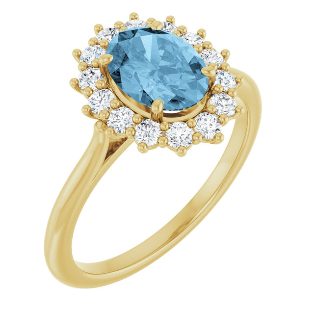 10K Gold Emerald Natural Sky Blue Topaz & Lab-Grown Diamond Halo-Style Ring - Yellow Gold