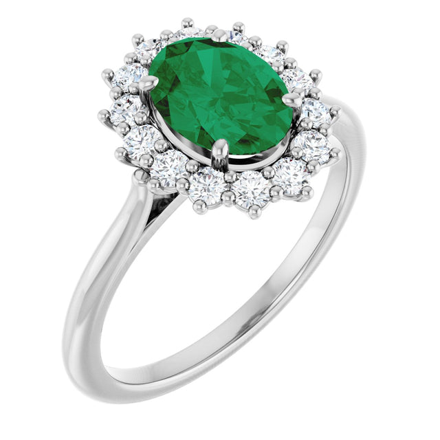 10K Gold Emerald Lab-Grown Emerald & Lab-Grown Diamond Halo-Style Ring - White Gold