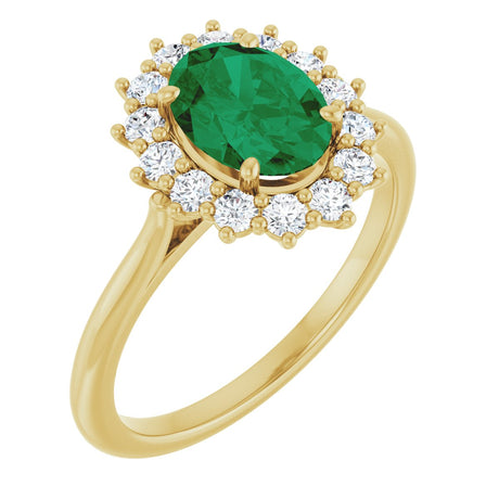 10K Gold Emerald Lab-Grown Emerald & Lab-Grown Diamond Halo-Style Ring - Yellow Gold