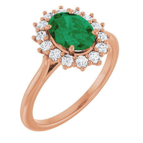 14K Gold Emerald Lab-Grown Emerald & Lab-Grown Diamond Halo-Style Ring - Rose Gold