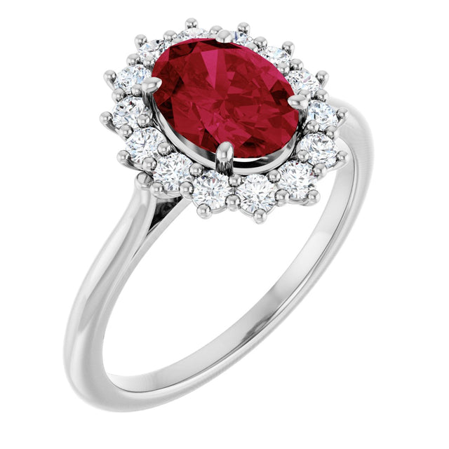 10K Gold Emerald Lab-Grown Ruby & Lab-Grown Diamond Halo-Style Ring - White Gold