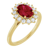 10K Gold Emerald Lab-Grown Ruby & Lab-Grown Diamond Halo-Style Ring - Yellow Gold