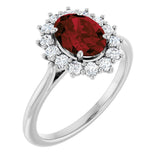 10K Gold Emerald Natural Mozambique Garnet & Lab-Grown Diamond Halo-Style Ring - White Gold