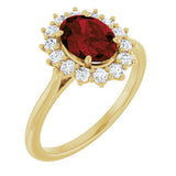 10K Gold Emerald Natural Mozambique Garnet & Lab-Grown Diamond Halo-Style Ring - Yellow Gold