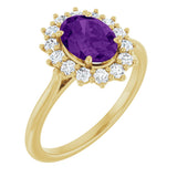 10K Gold Emerald Natural Amethyst & Lab-Grown Diamond Halo-Style Ring - Yellow Gold