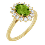 10K Gold Emerald Natural Peridot & Lab-Grown Diamond Halo-Style Ring - Yellow Gold