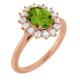 14K Gold Emerald Natural Peridot & Lab-Grown Diamond Halo-Style Ring - Rose Gold