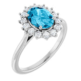 10K Gold Emerald Lab-Grown Diamond Halo-Style Ring - White Gold