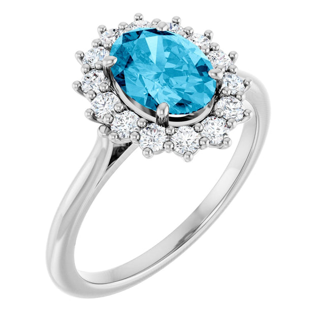10K Gold Emerald Lab-Grown Diamond Halo-Style Ring - White Gold