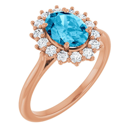 14K Gold Emerald Lab-Grown Diamond Halo-Style Ring - Rose Gold