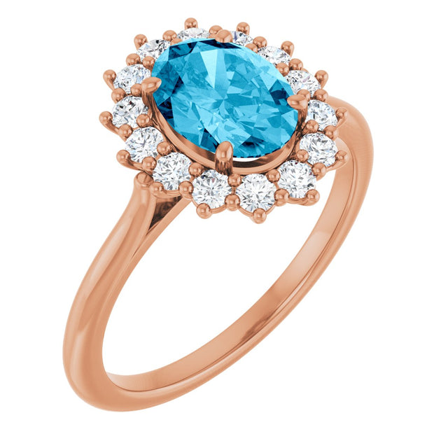 14K Gold Emerald Lab-Grown Diamond Halo-Style Ring - Rose Gold