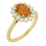 14K Gold Oval Natural Citrine & Natural Diamond Halo-Style Ring - Yellow Gold