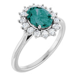 14K Gold Oval Natural Diamond Halo-Style Ring - White Gold