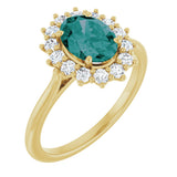 14K Gold Oval Natural Diamond Halo-Style Ring - Yellow Gold