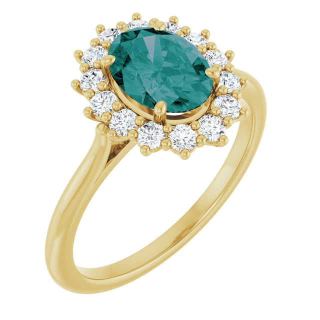 14K Gold Oval Natural Diamond Halo-Style Ring - Yellow Gold