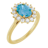 14K Gold Oval Natural Swiss Blue Topaz & Natural Diamond Halo-Style Ring – 8x6mm - Yellow Gold