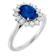 Platinum Oval Lab-Grown Blue Sapphire & Natural Diamond Halo-Style Ring