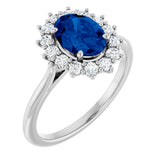 Platinum Oval Lab-Grown Blue Sapphire & Natural Diamond Halo-Style Ring