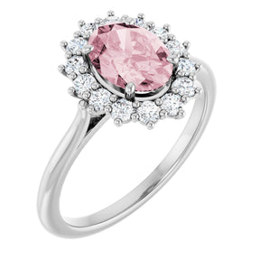 Platinum Oval Natural Pink Morganite & Natural Diamond Halo-Style Ring