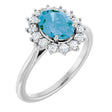 Platinum Oval Natural Swiss Blue Topaz & Natural Diamond Halo-Style Ring