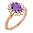 14K Gold Oval Natural Amethyst & Natural Diamond Halo-Style Ring – 8x6mm - Rose Gold