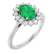 Platinum Oval Lab-Grown Emerald & Natural Diamond Halo-Style Ring