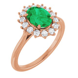 14K Gold Oval Lab-Grown Emerald & Natural Diamond Halo-Style Ring – 8x6mm - Rose Gold