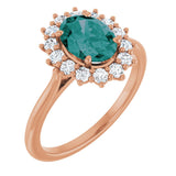 14K Gold Oval Natural Diamond Halo-Style Ring - Rose Gold