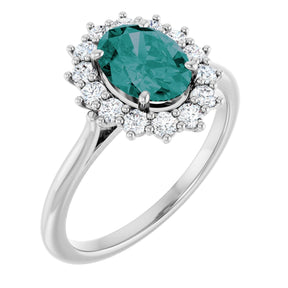 Platinum Oval Natural Diamond Halo-Style Ring