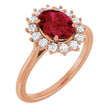 14K Gold Oval Lab-Grown Ruby & Natural Diamond Halo-Style Ring - Rose Gold