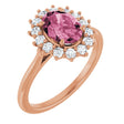 14K Gold Oval Natural Pink Tourmaline & Natural Diamond Halo-Style Ring - Rose Gold