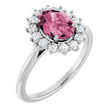 Platinum Oval Natural Pink Tourmaline & Natural Diamond Halo-Style Ring