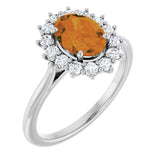 Platinum Oval Natural Citrine & Natural Diamond Halo-Style Ring