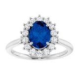 14K Gold Emerald Lab-Grown Blue Sapphire & Lab-Grown Diamond Halo-Style Ring - White Gold - view 3