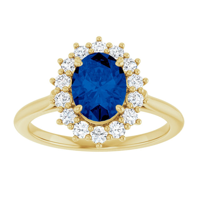 10K Gold Emerald Lab-Grown Blue Sapphire & Lab-Grown Diamond Halo-Style Ring - Yellow Gold - view 3