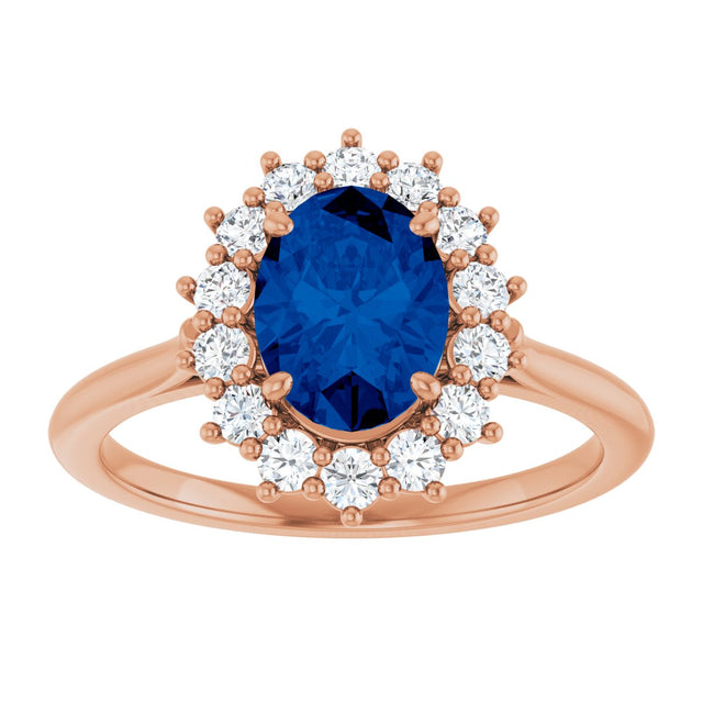 14K Gold Emerald Lab-Grown Blue Sapphire & Lab-Grown Diamond Halo-Style Ring - Rose Gold - view 3