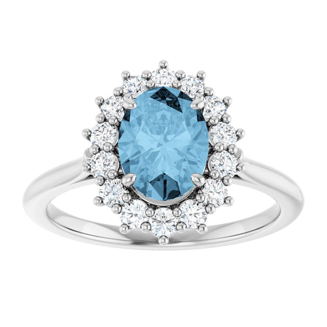 10K Gold Emerald Natural Sky Blue Topaz & Lab-Grown Diamond Halo-Style Ring - White Gold - view 3