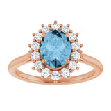 14K Gold Emerald Natural Sky Blue Topaz & Lab-Grown Diamond Halo-Style Ring - Rose Gold - view 3