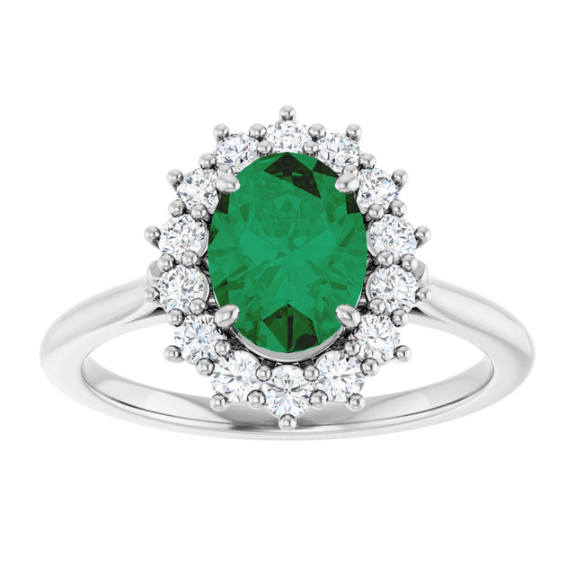 Platinum Emerald Lab-Grown Emerald & Lab-Grown Diamond Halo-Style Ring - view 3
