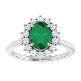 14K Gold Emerald Lab-Grown Emerald & Lab-Grown Diamond Halo-Style Ring - White Gold - view 3