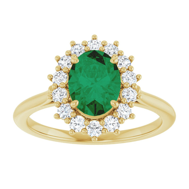 10K Gold Emerald Lab-Grown Emerald & Lab-Grown Diamond Halo-Style Ring - Yellow Gold - view 3
